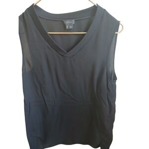 Theory Black Sleeveless V Neck Sheer‎ Overlay Silk Blend Top Womens M